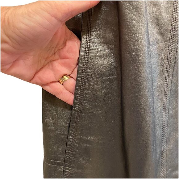 ELIE TAHARI Asphalt Black Pocket Leather Split Neck Back Zip Shift Dress Sz 6/8 - Picture 6 of 10